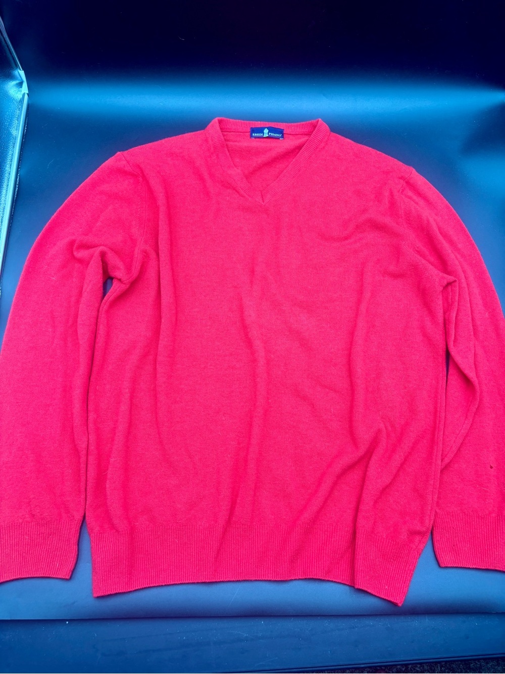 Eredi Pisano Roma Virgin Wool V-Neck Sweater Bright Red Italy 19x27 Used